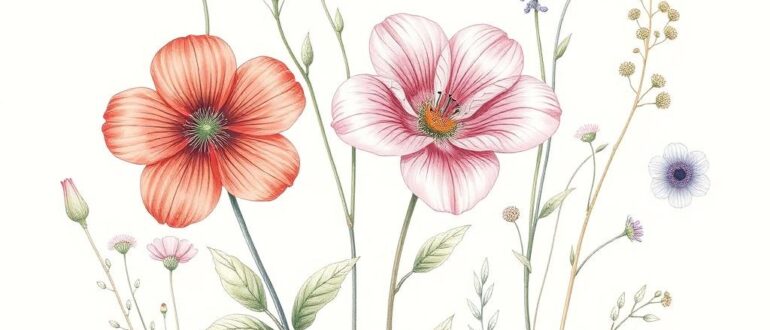 Ботанический рисунок цветы и растения